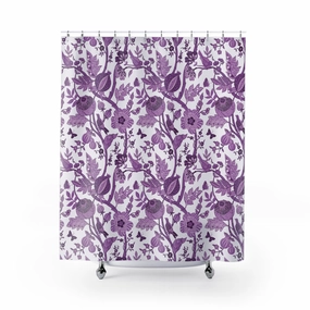 Chinoiserie Shower Curtain | Purple White Floral, Vintage Lighting,Home Lighting
