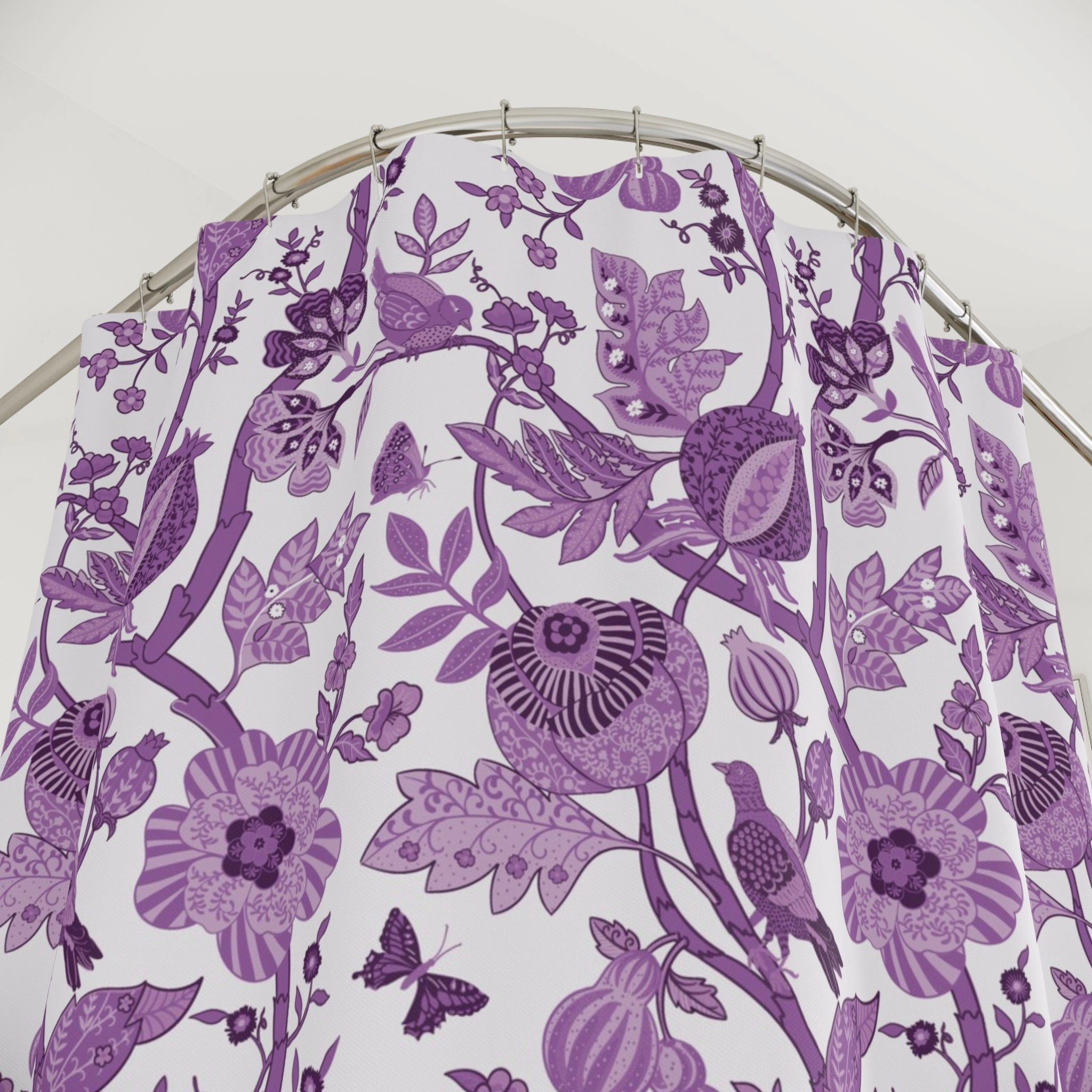 Chinoiserie Shower Curtain | Purple White Floral, Vintage