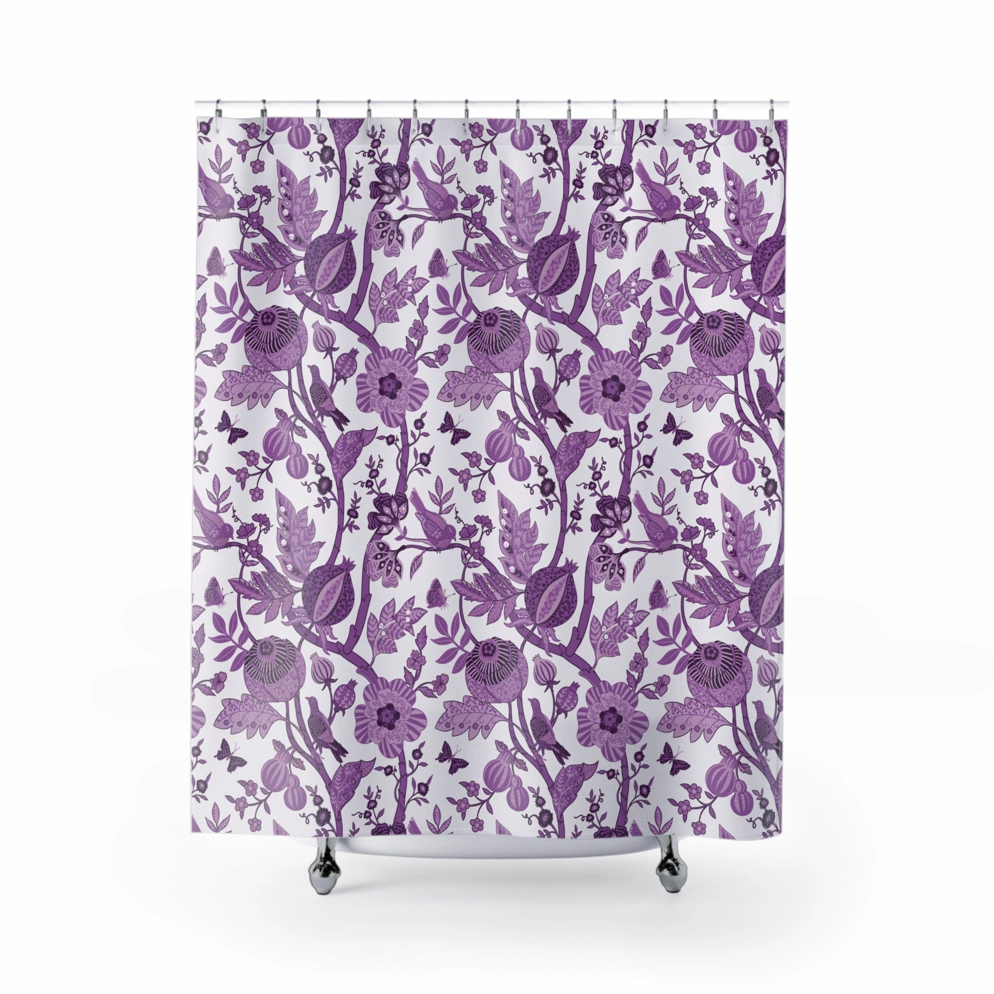Chinoiserie Shower Curtain | Purple White Floral, Vintage Lighting,Home Lighting