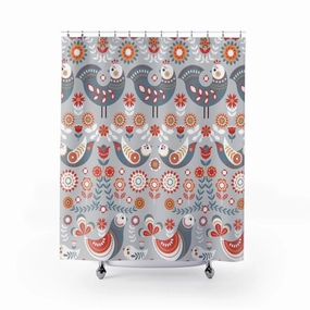 Christmas Shower Curtain | Gray Blue White Nordic Folk Birds Lighting,Home Lighting