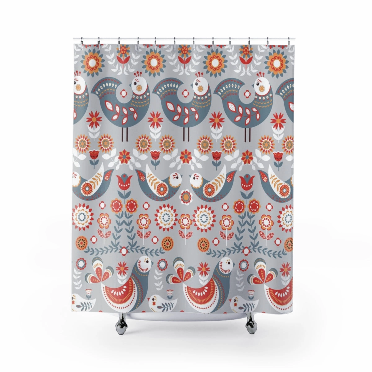 Christmas Shower Curtain | Gray Blue White Nordic Folk Birds Lighting,Home Lighting