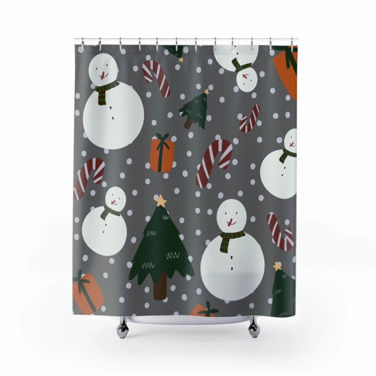 Christmas Shower Curtain | Gray Snowmen Candy Cane Gifts Lighting,Home Lighting