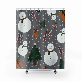 Christmas Shower Curtain | Gray Snowmen Candy Cane Gifts Lighting,Home Lighting