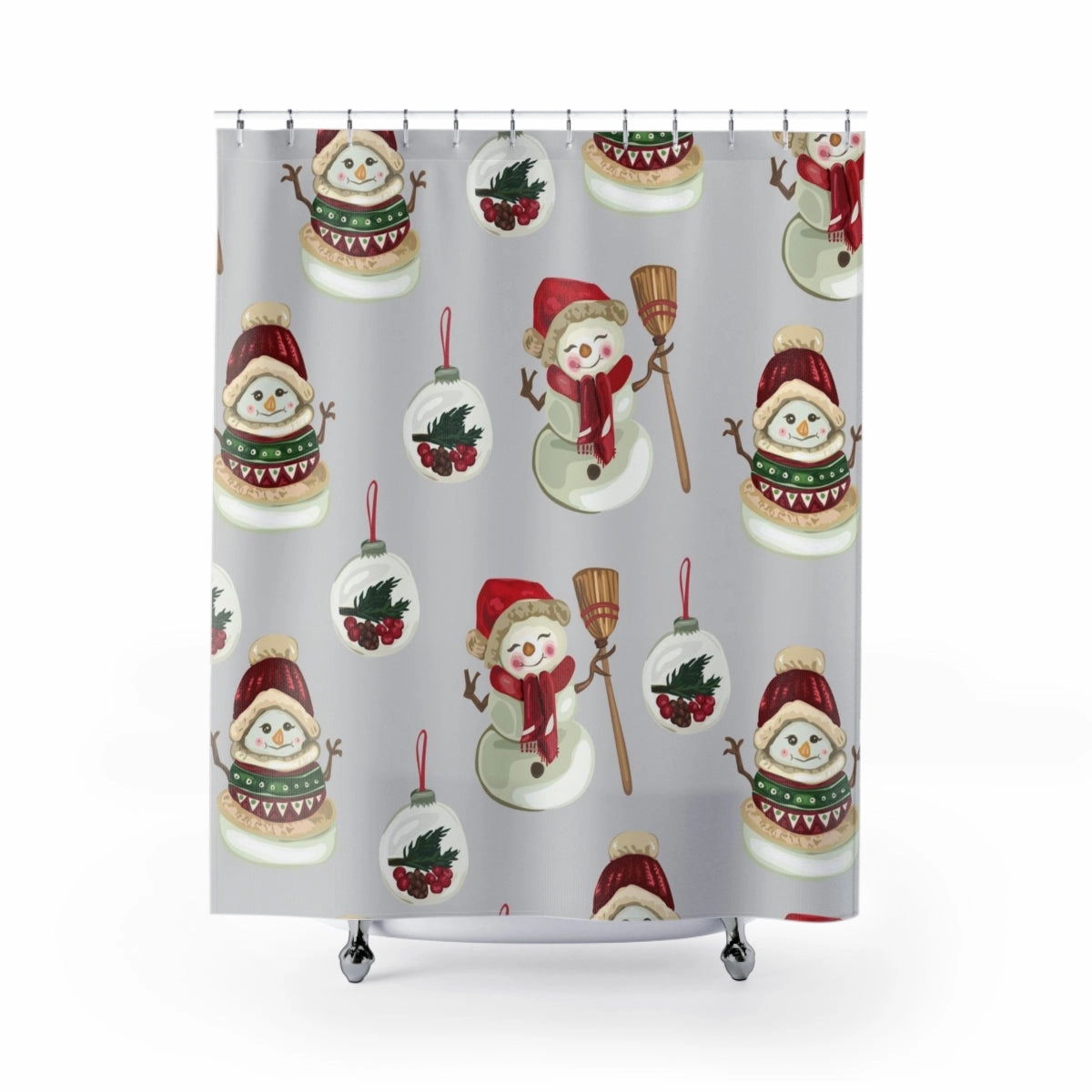 Christmas Shower Curtain | Gray Snowmen Snow Globe Lighting,Home Lighting