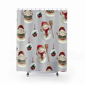 Christmas Shower Curtain | Gray Snowmen Snow Globe Lighting,Home Lighting