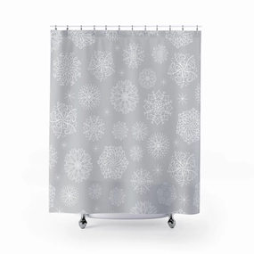 Christmas Shower Curtain | Gray White Snowflakes Lighting,Home Lighting