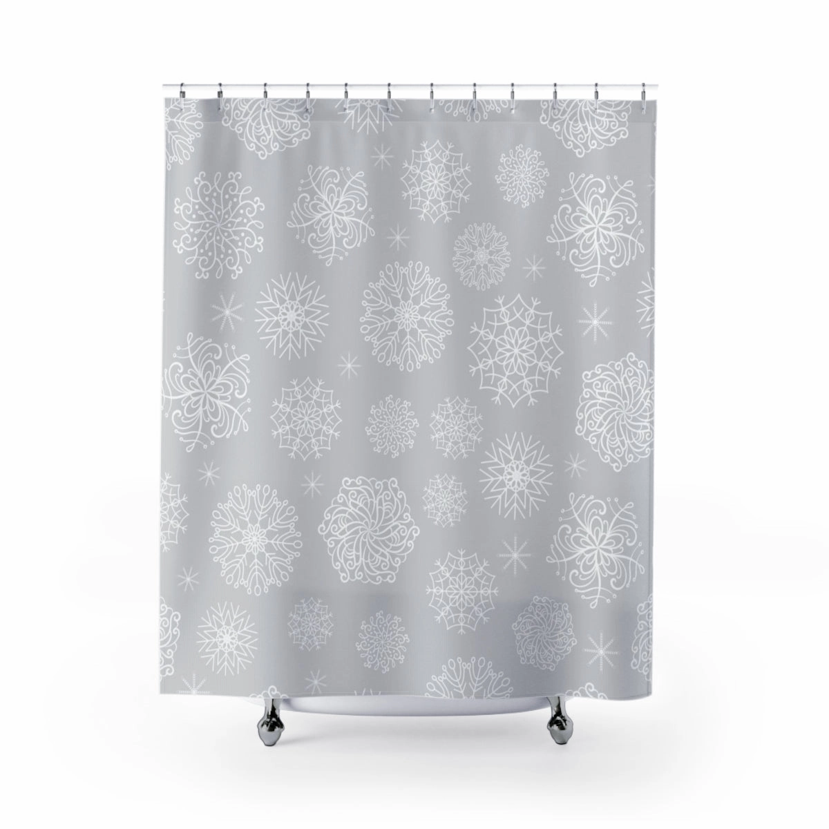 Christmas Shower Curtain | Gray White Snowflakes Lighting,Home Lighting