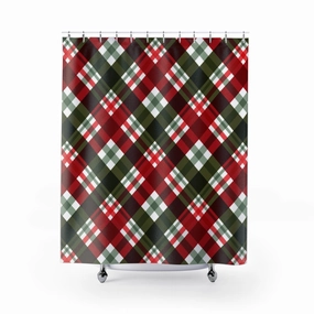 Christmas Shower Curtain | Green Red White Lighting,Home Lighting