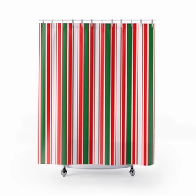 Christmas Shower Curtain | Green Red White Stripes Lighting,Home Lighting