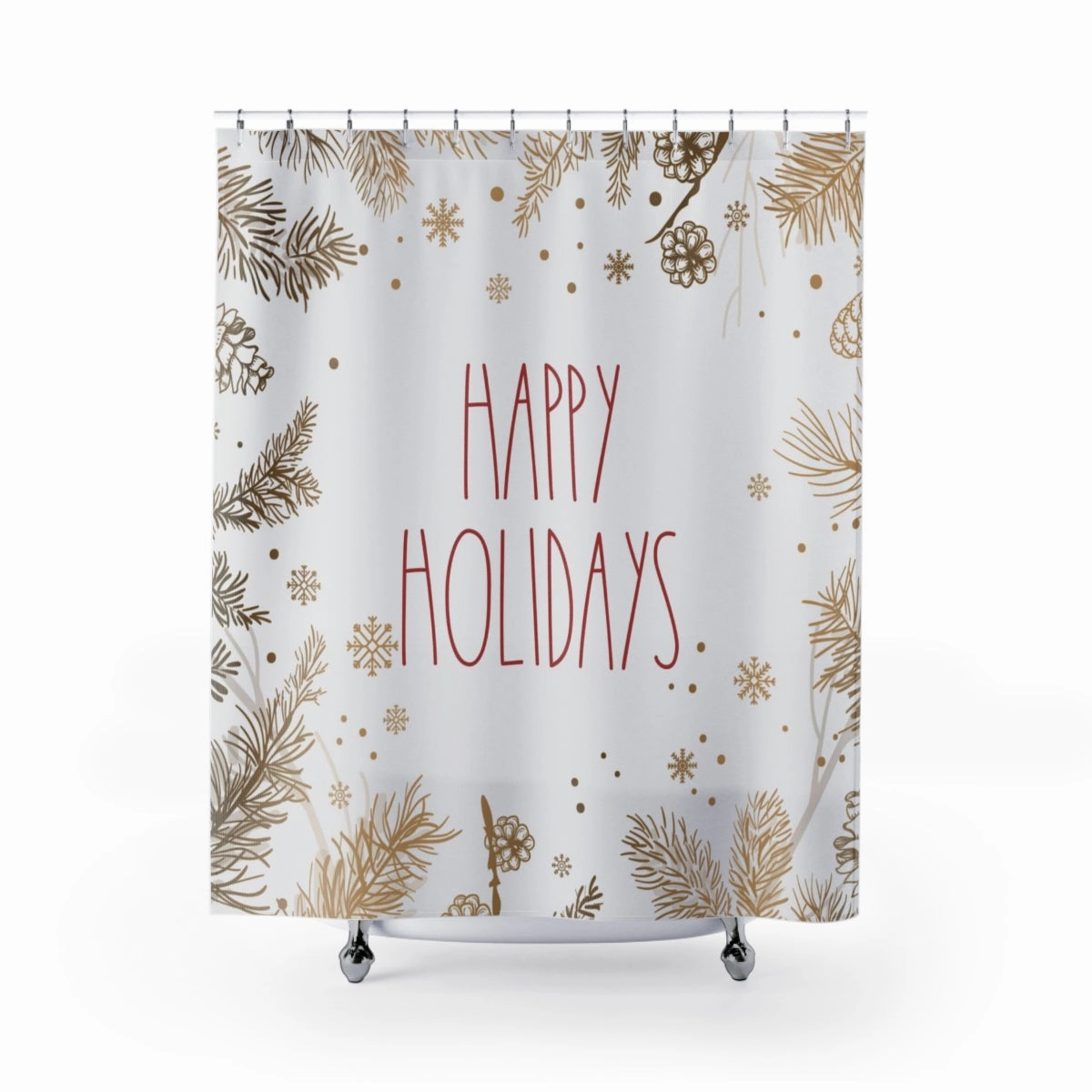 Christmas Shower Curtain | Happy Holidays Beige Festive Leaves Lighting,Home Lighting