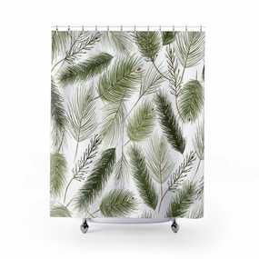Christmas Shower Curtain | Holiday Pine Needles Lighting,Home Lighting