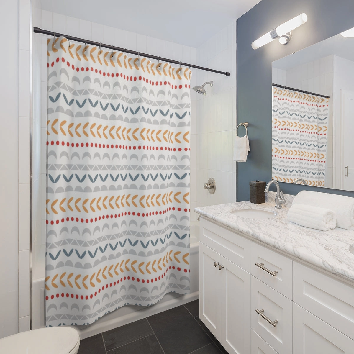 Christmas Shower Curtain | White Beige Gray Petals