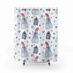 Christmas Shower Curtain | White Blue Snowflake Snowmen Lighting,Home Lighting