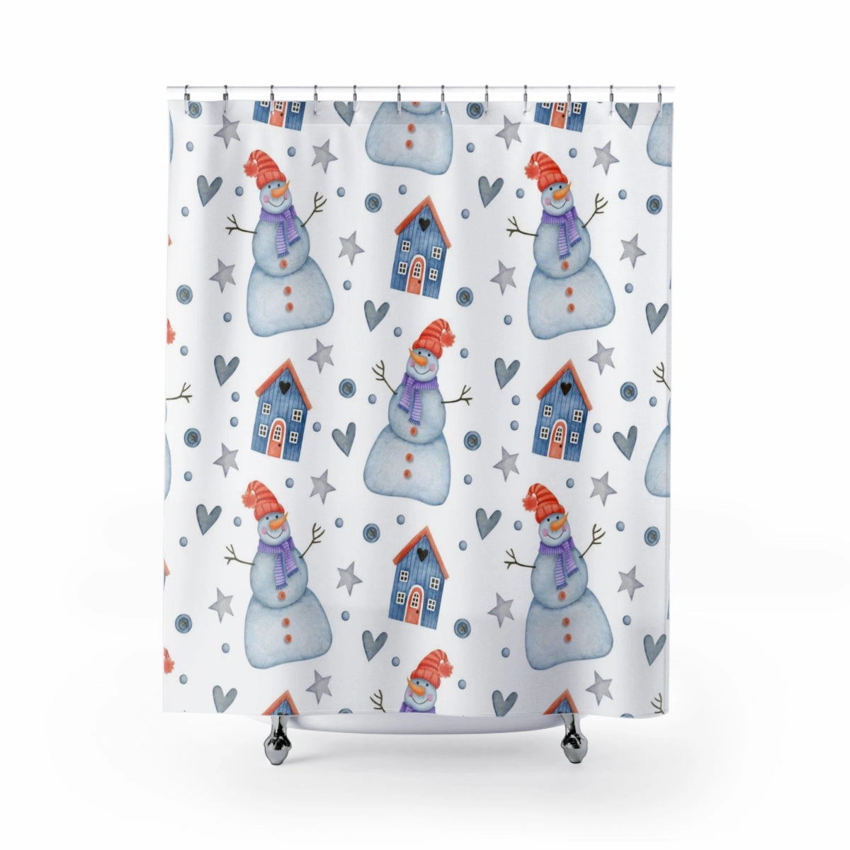 Christmas Shower Curtain | White Blue Snowflake Snowmen Lighting,Home Lighting