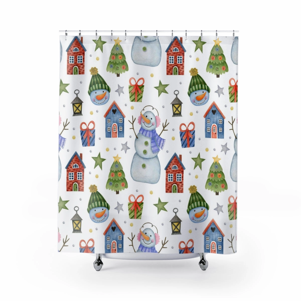 Christmas Shower Curtain | White Blue Snowman Winter Home Lighting,Home Lighting