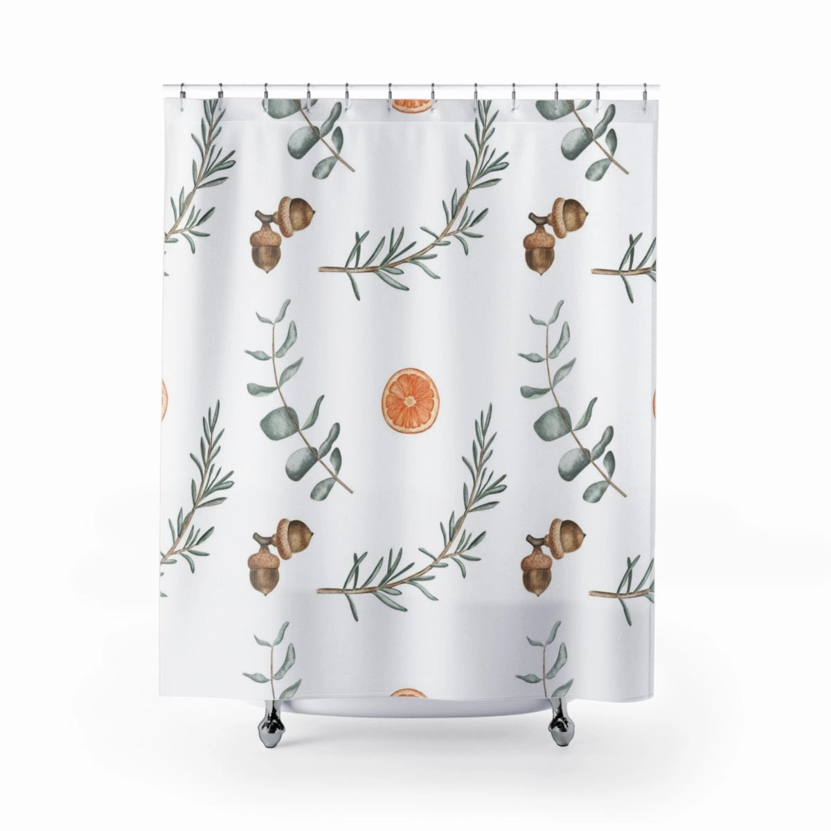 Christmas Shower Curtain | White Green Winter Acorns Lighting,Home Lighting