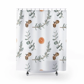 Christmas Shower Curtain | White Green Winter Acorns Lighting,Home Lighting