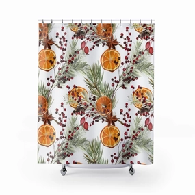 Christmas Shower Curtain | White Orange Citrus Ferns Lighting,Home Lighting