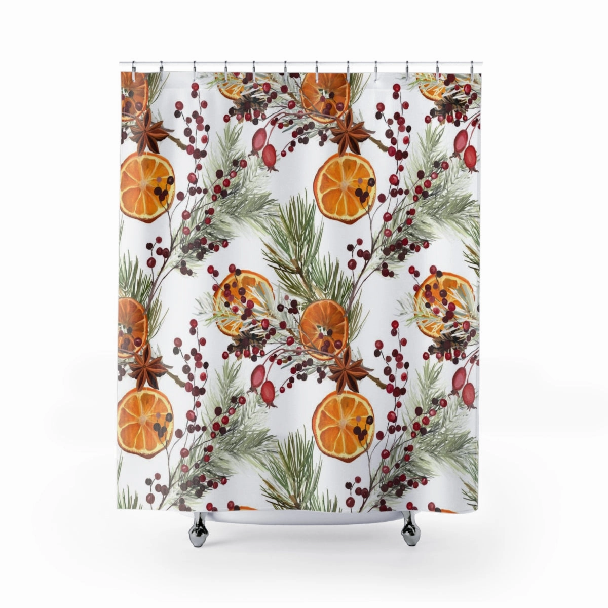 Christmas Shower Curtain | White Orange Citrus Ferns Lighting,Home Lighting