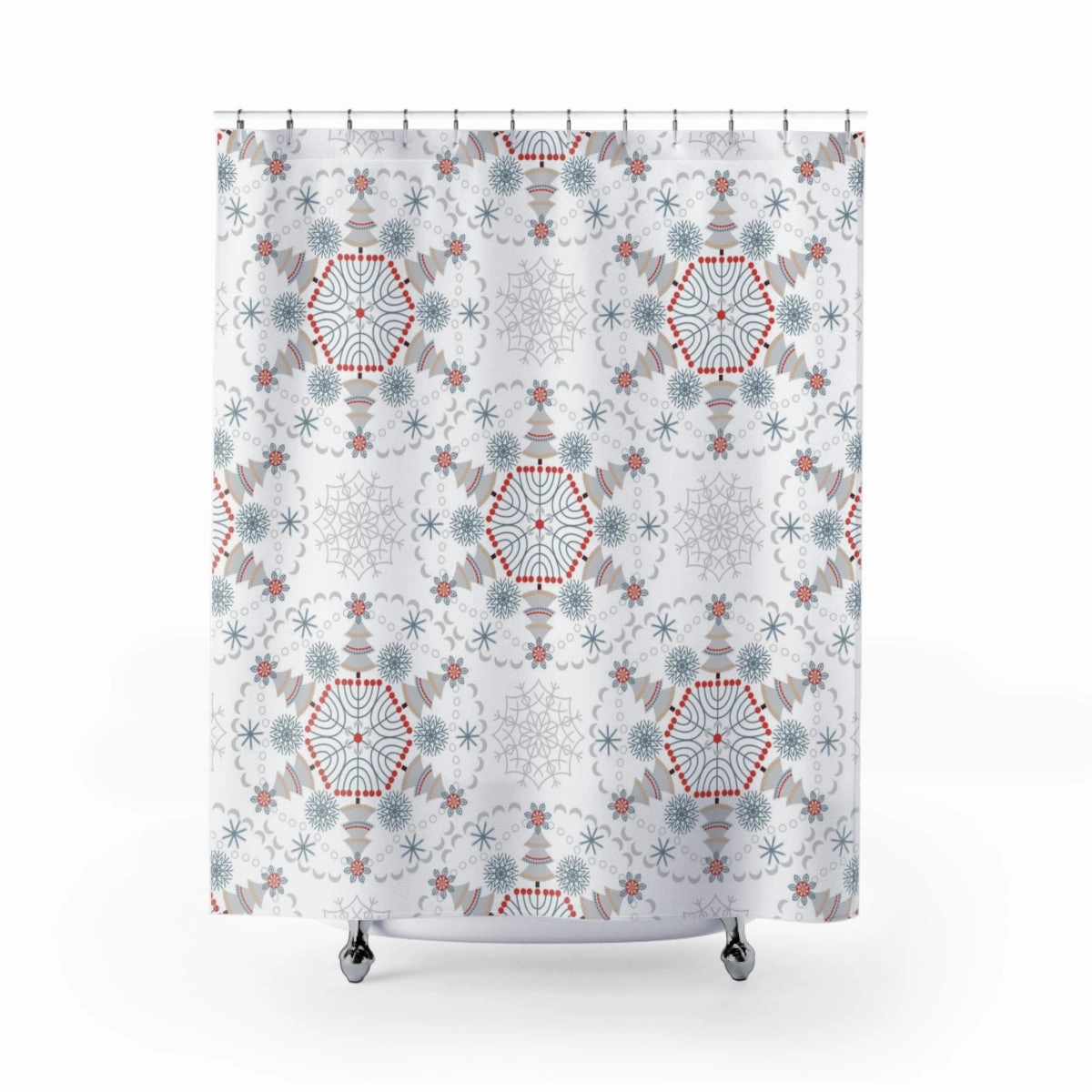 Christmas Shower Curtain | White Red Gray Winter Snowflakes Lighting,Home Lighting