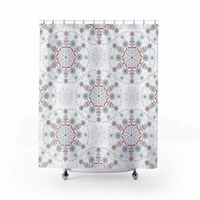 Christmas Shower Curtain | White Red Gray Winter Snowflakes Lighting,Home Lighting