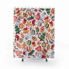Christmas Shower Curtain | Winter Trees Gingerbread Lighting,Home Lighting