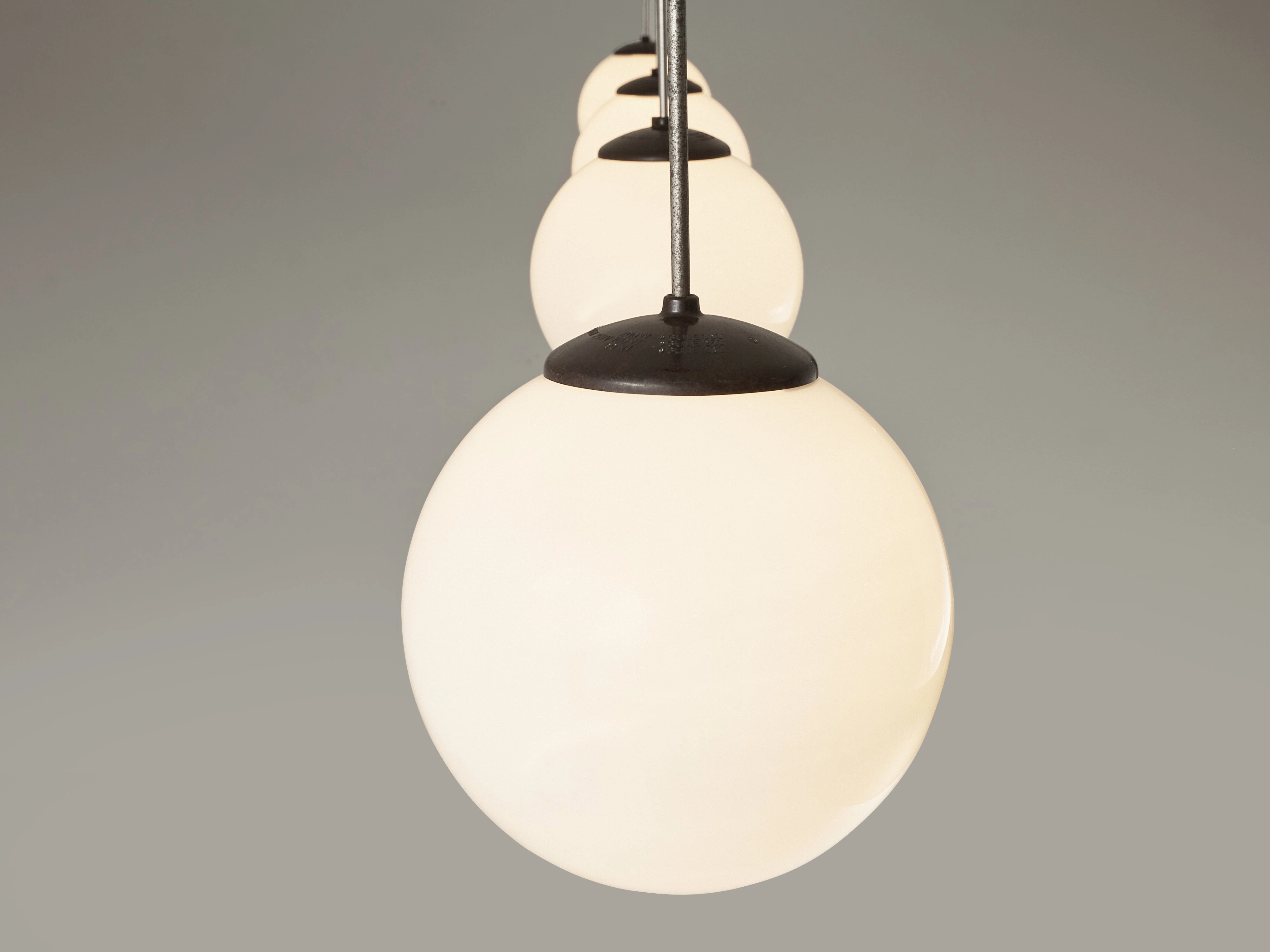 Circular Pendant Lamps in White Opaque Glass