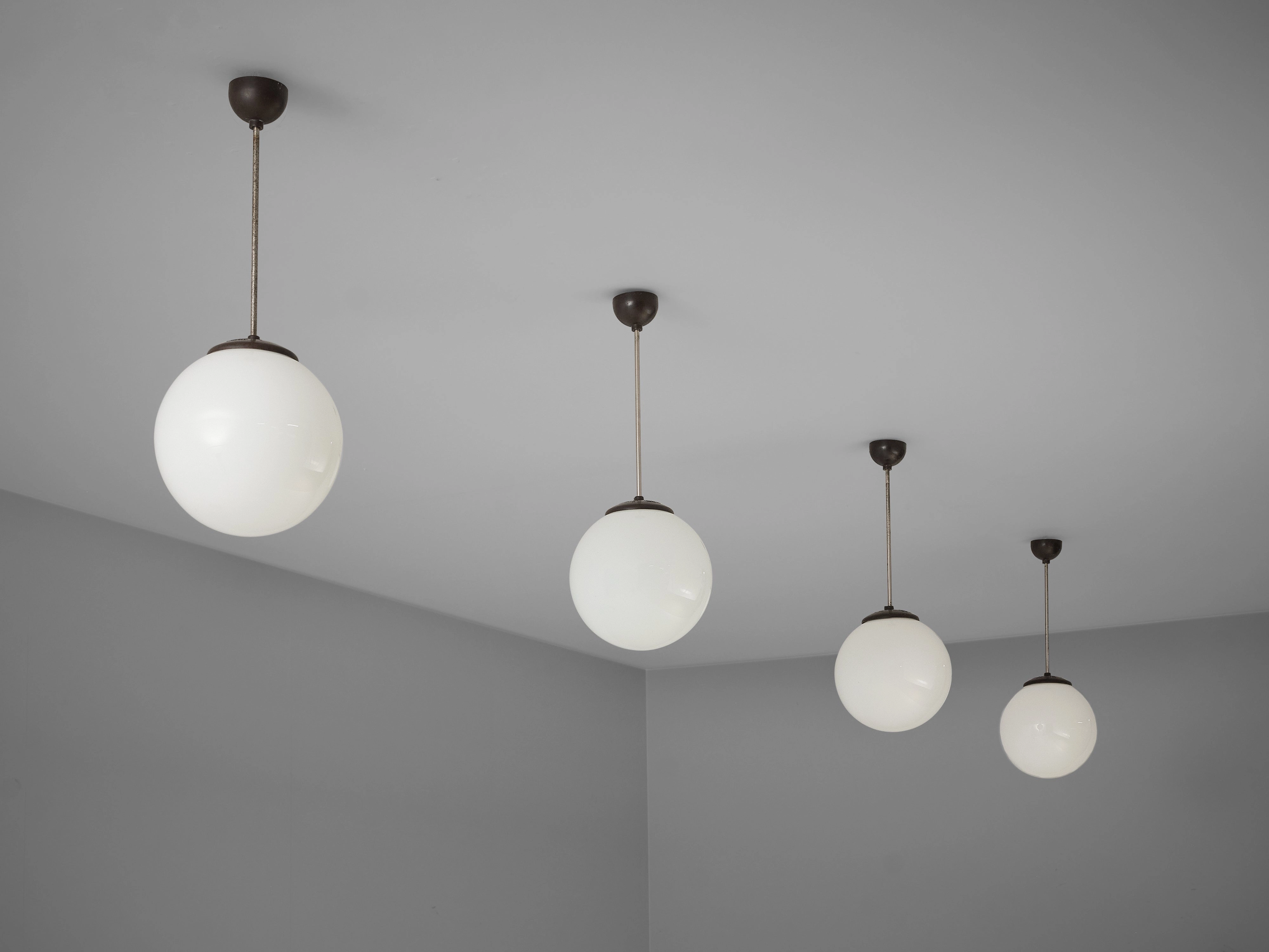 Circular Pendant Lamps in White Opaque Glass