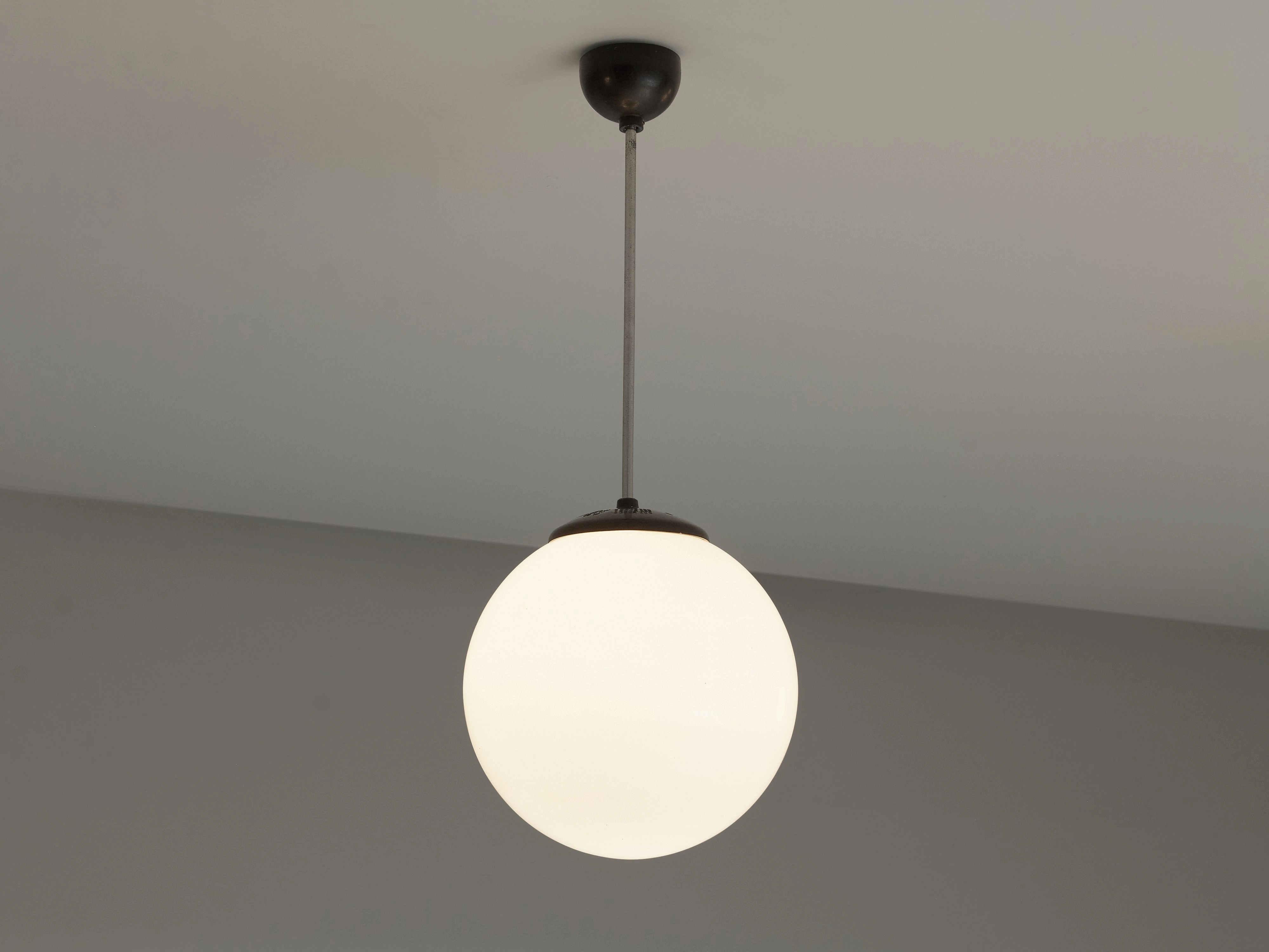 Circular Pendant Lamps in White Opaque Glass