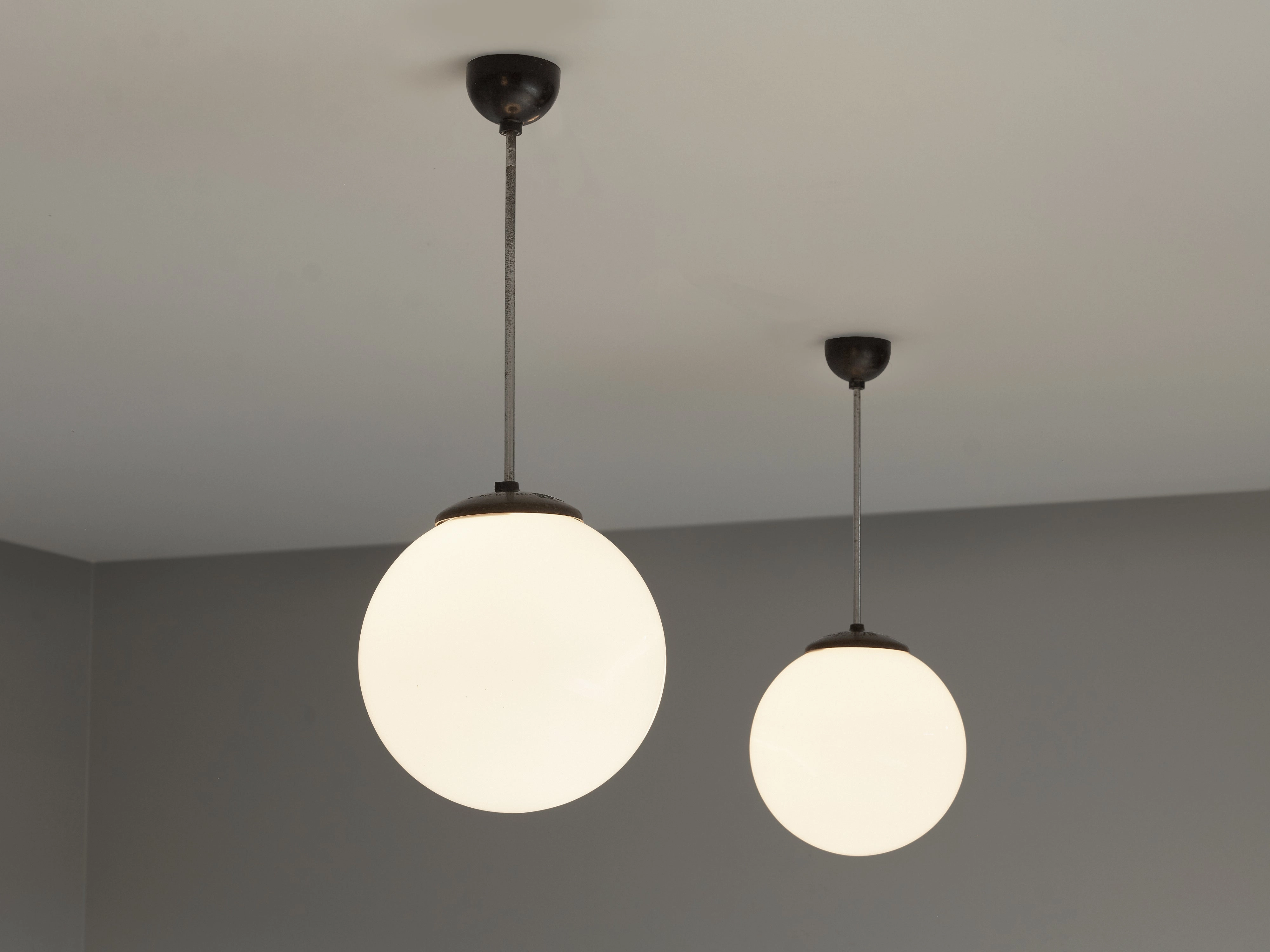Circular Pendant Lamps in White Opaque Glass