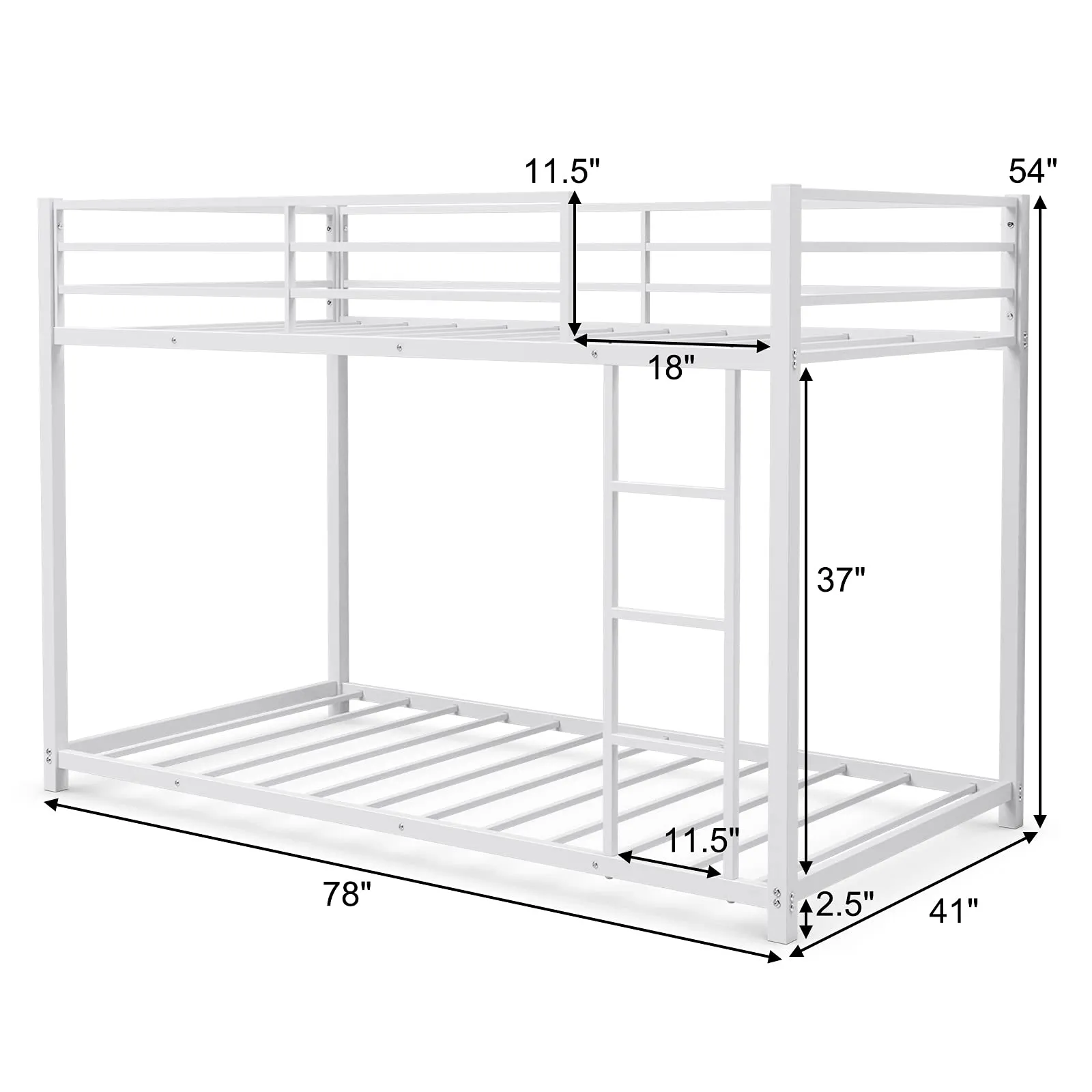 Classic Bunk Bed Frame with Safety Guard Rails & Side Ladder