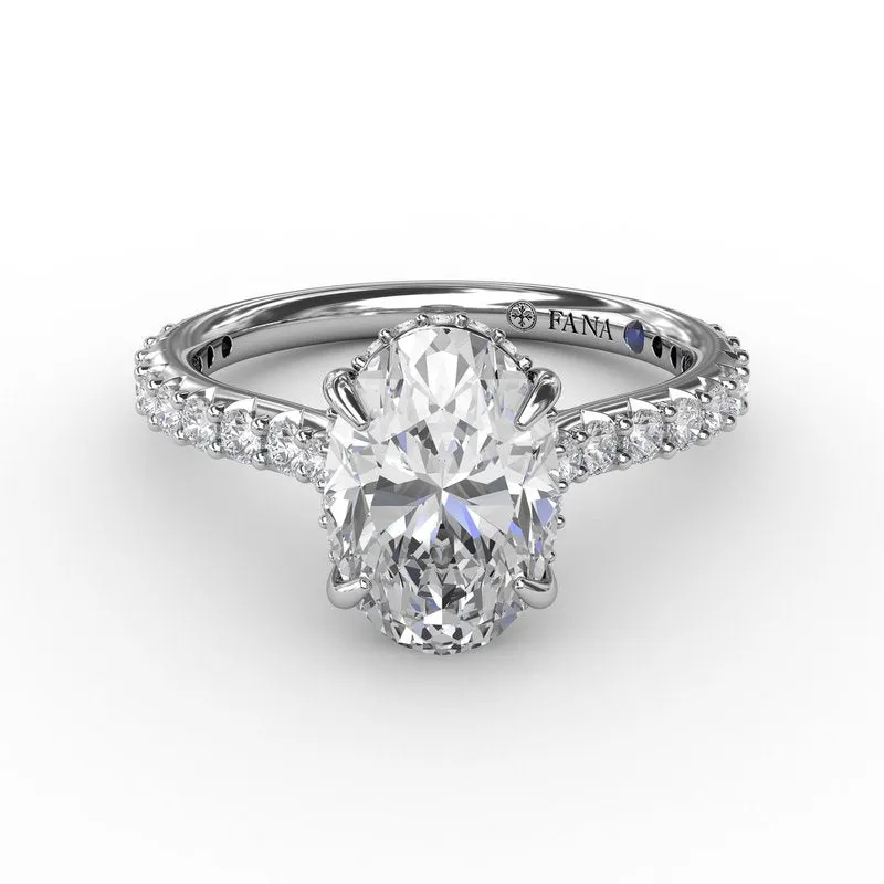 Classic Oval Diamond Solitaire Engagement Ring With Hidden Pav Halo