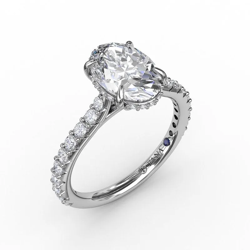 Classic Oval Diamond Solitaire Engagement Ring With Hidden Pav Halo
