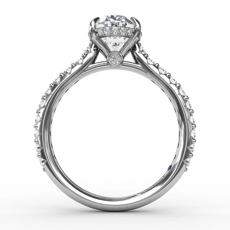 Classic Oval Diamond Solitaire Engagement Ring With Hidden Pav Halo