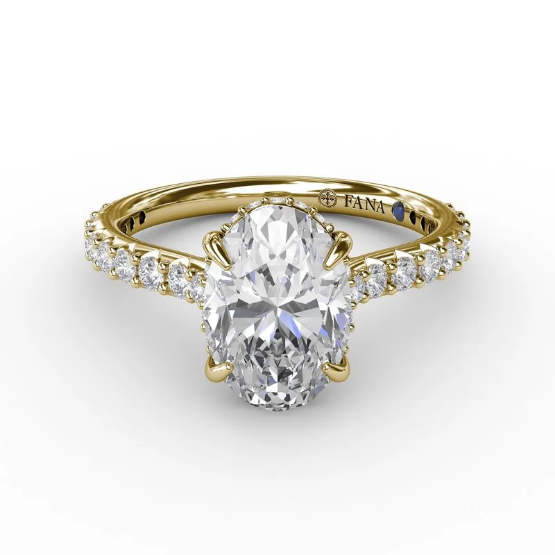Classic Oval Diamond Solitaire Engagement Ring With Hidden Pav Halo