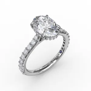 Classic Oval Diamond Solitaire Engagement Ring With Hidden Pav Halo