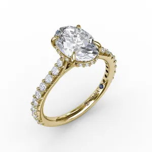 Classic Oval Diamond Solitaire Engagement Ring With Hidden Pav Halo
