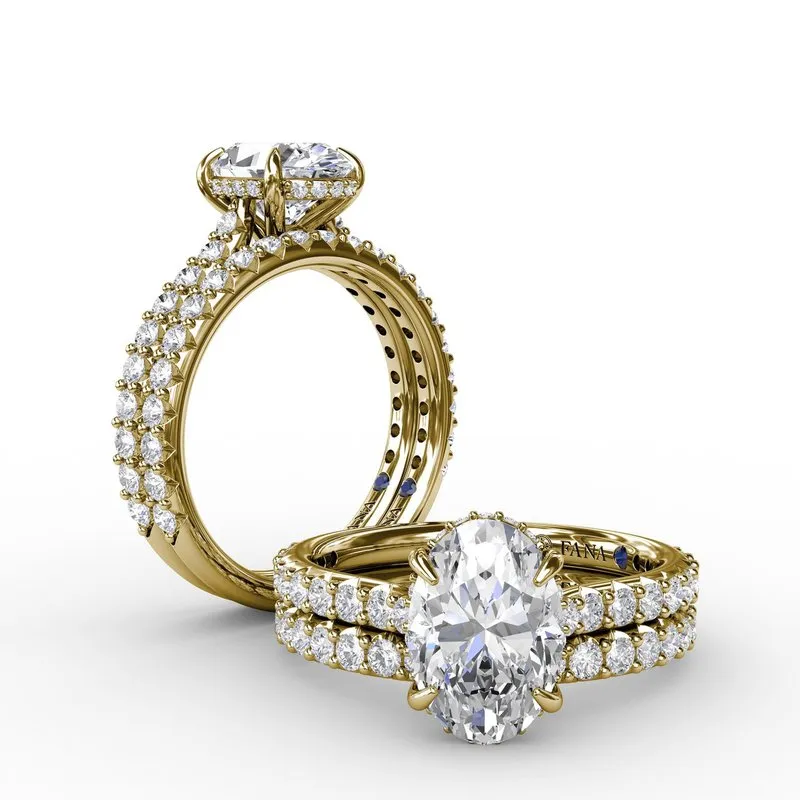 Classic Oval Diamond Solitaire Engagement Ring With Hidden Pav Halo