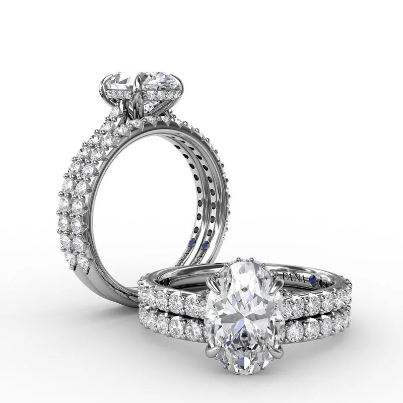 Classic Oval Diamond Solitaire Engagement Ring With Hidden Pav Halo