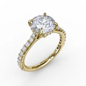Classic Round Diamond Solitaire Engagement Ring With Hidden Pav Halo