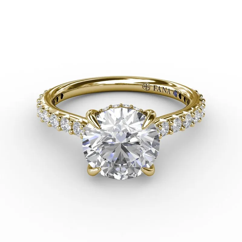 Classic Round Diamond Solitaire Engagement Ring With Hidden Pav Halo