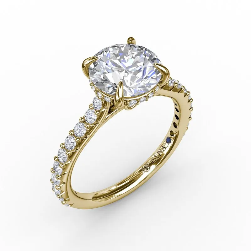 Classic Round Diamond Solitaire Engagement Ring With Hidden Pav Halo