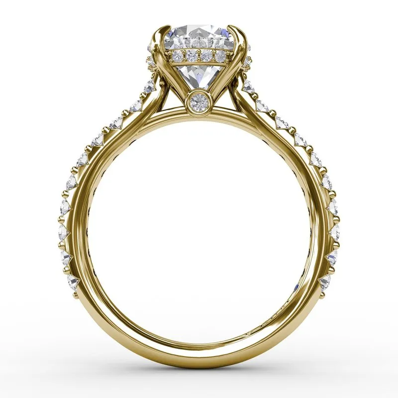 Classic Round Diamond Solitaire Engagement Ring With Hidden Pav Halo
