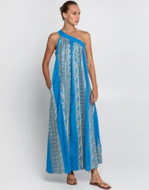 Classic Triangle Asymmetrical Maxi Dress - Blue Raf and Gold