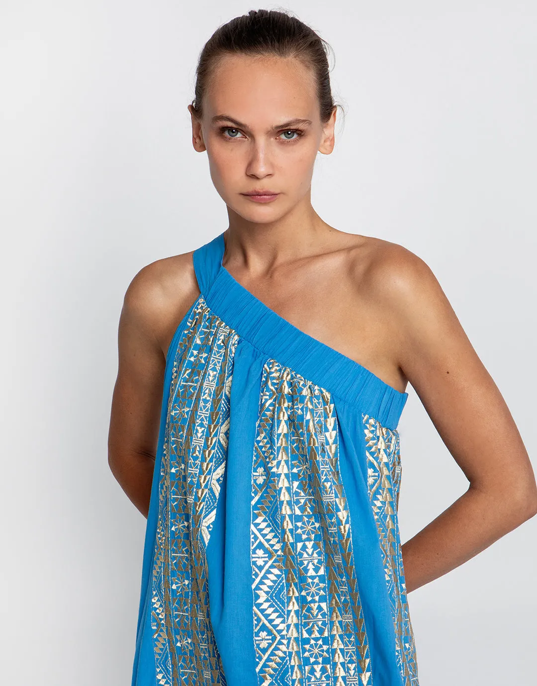 Classic Triangle Asymmetrical Maxi Dress - Blue Raf and Gold