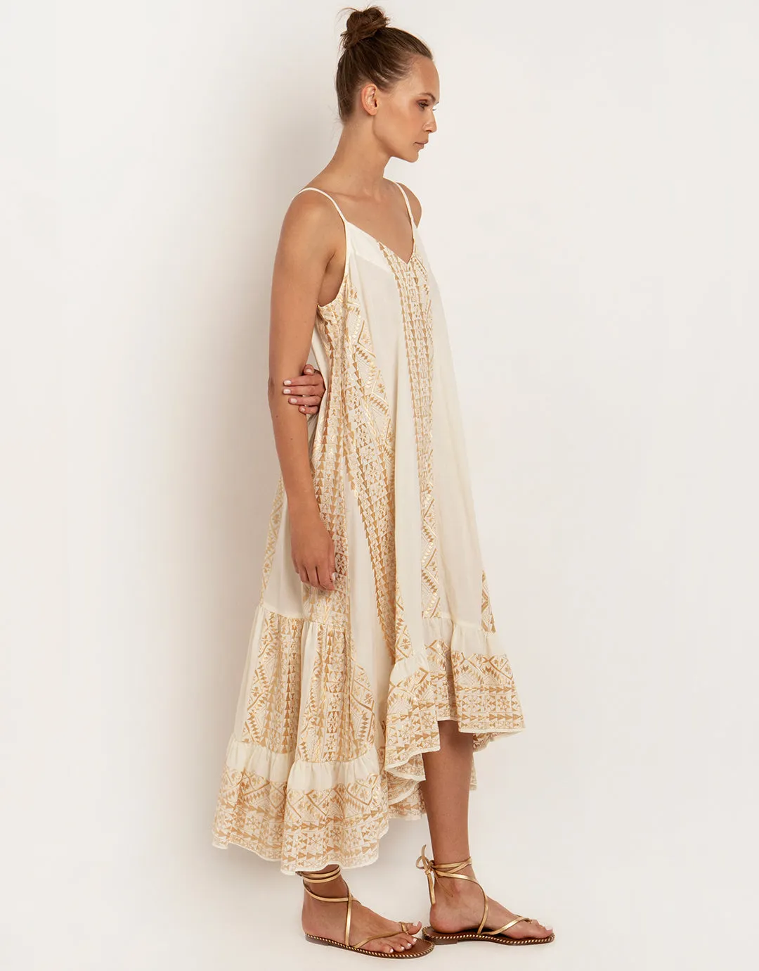Classic Triangle Hi-Low Midi Dress - Natural and Gold
