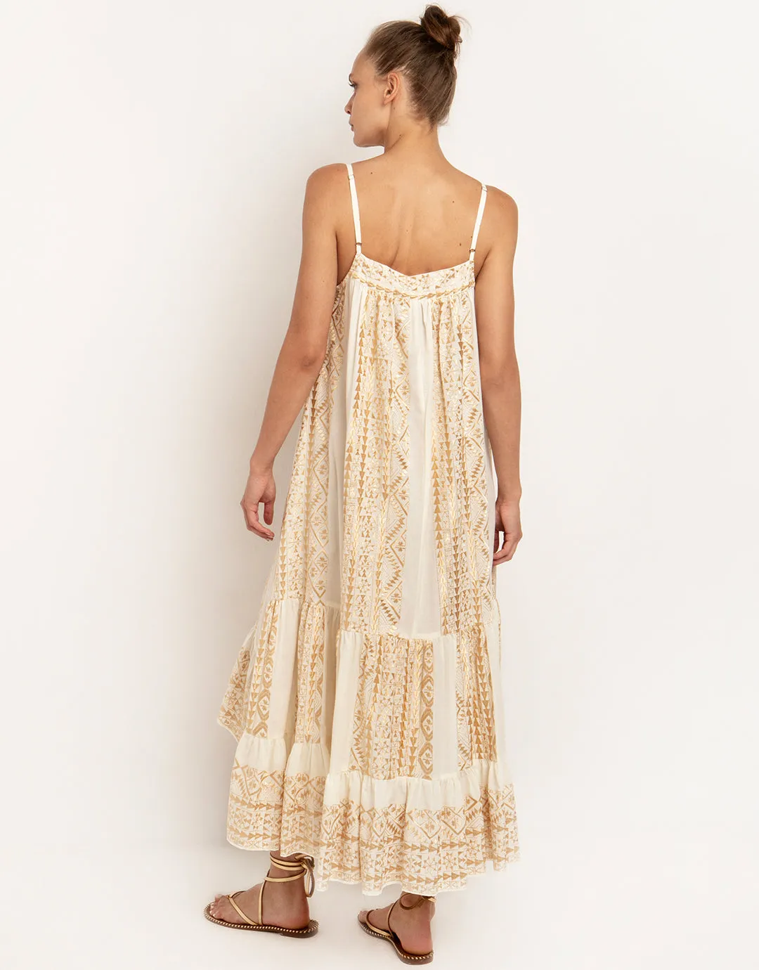 Classic Triangle Hi-Low Midi Dress - Natural and Gold