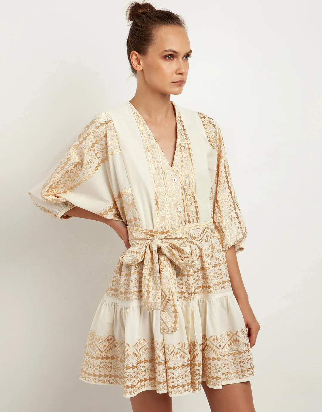 Classic Triangle Mini Dress - Natural and Gold