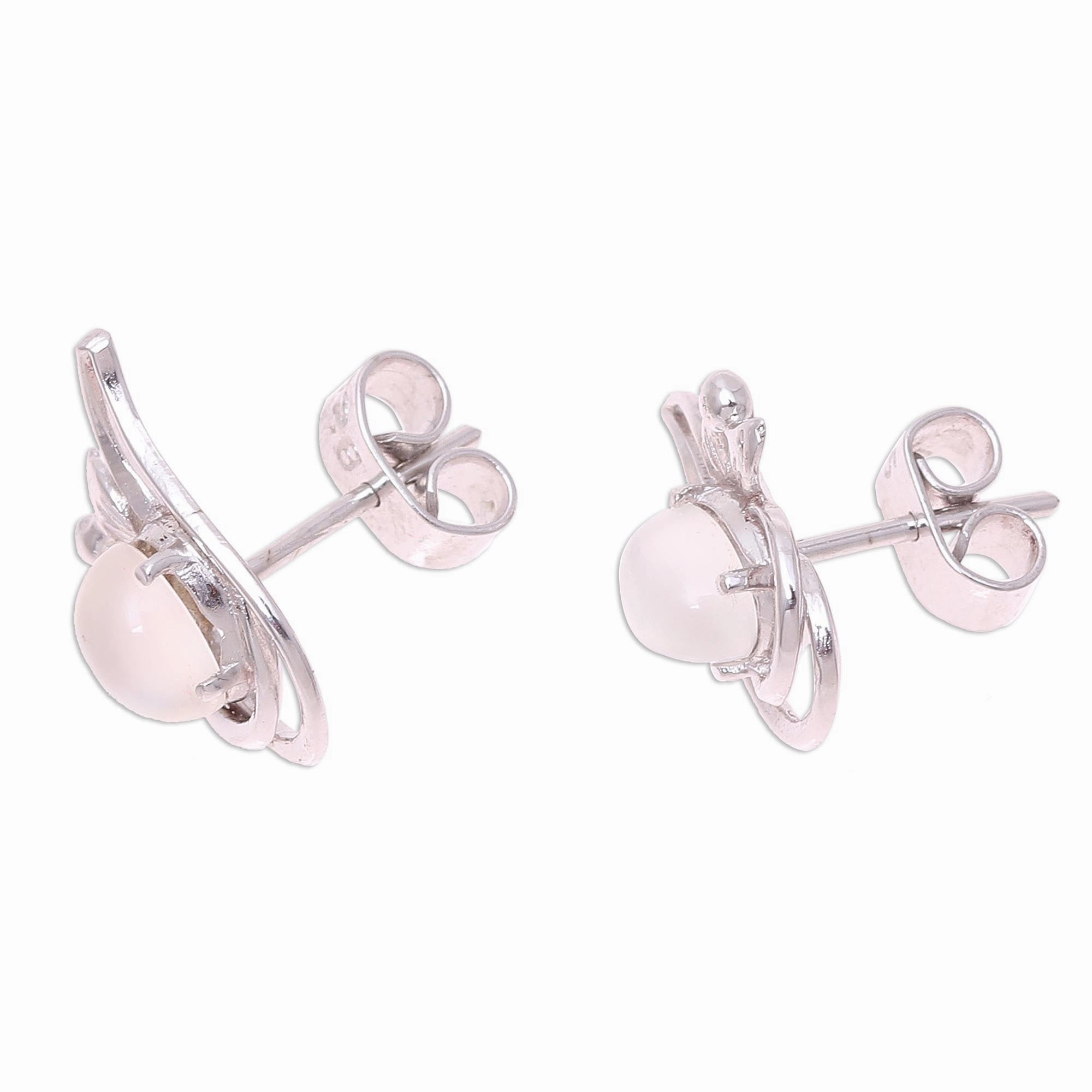 Classic Paisley Rhodium Plated Moonstone Paisley Button Earrings from India