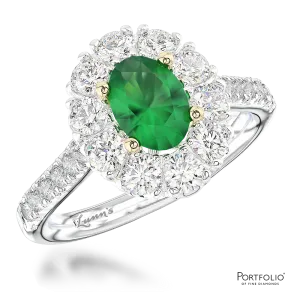 Cluster 0.66ct Emerald Platinum/Yellow Ring
